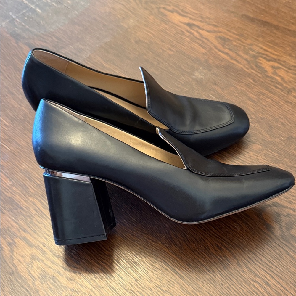 ANTONIO MELANI Black Block Heel Loafers Leather